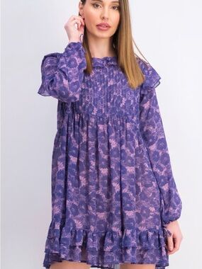 Free People Purple Floral Long-Sleeve Sheer Dress